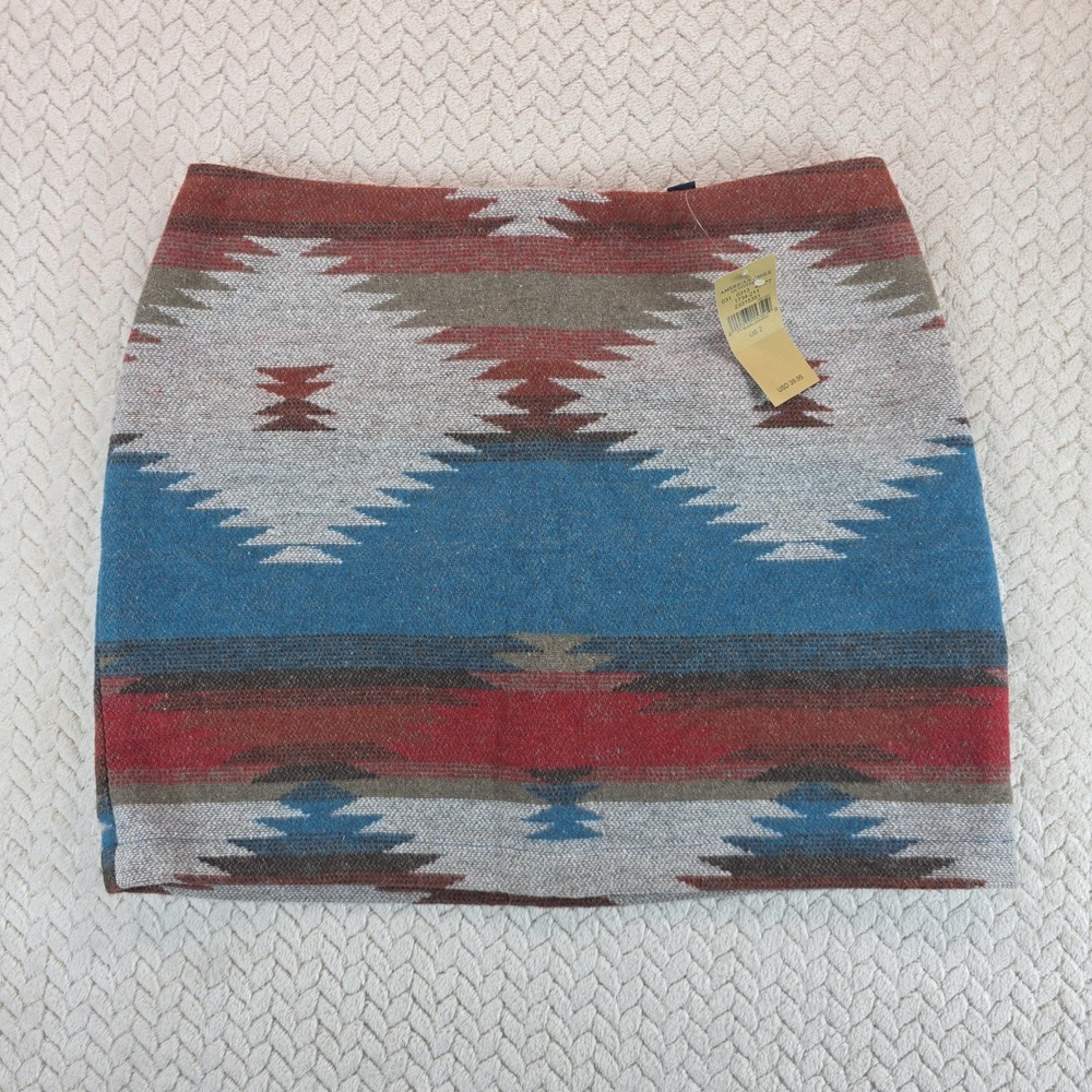 American Eagle Southwestern Wool Blend Mini Skirt Size 2 NWT Blue Red Aztec